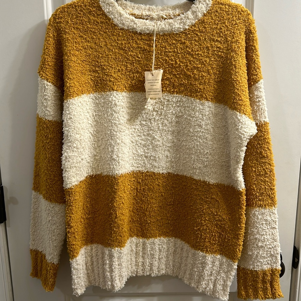 BNWT Hem & Thread Mustard/White Stripe Sweater